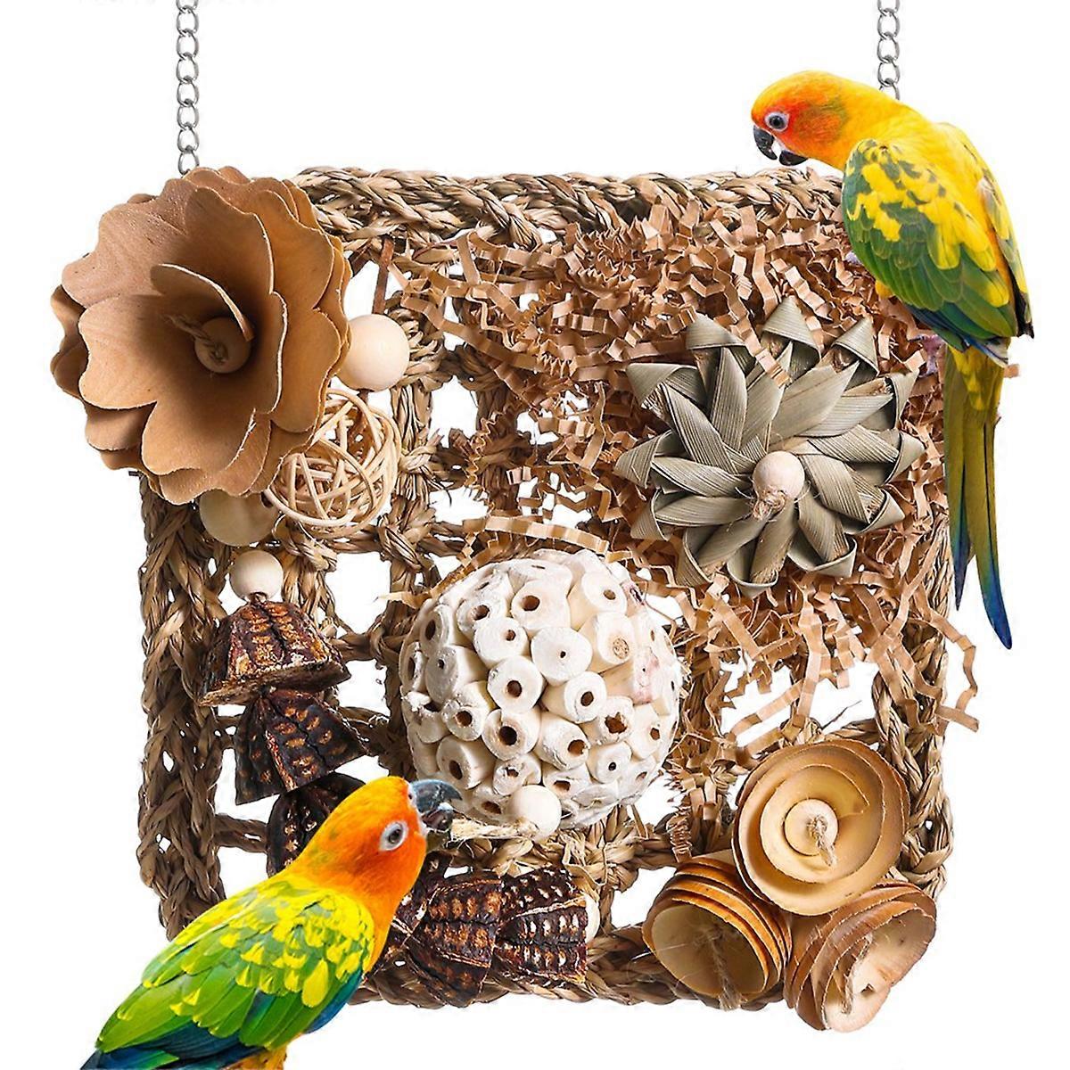 Bird Toys, Parakeet Toys Bird Foraging Toys Grass Mat Climbing Wall