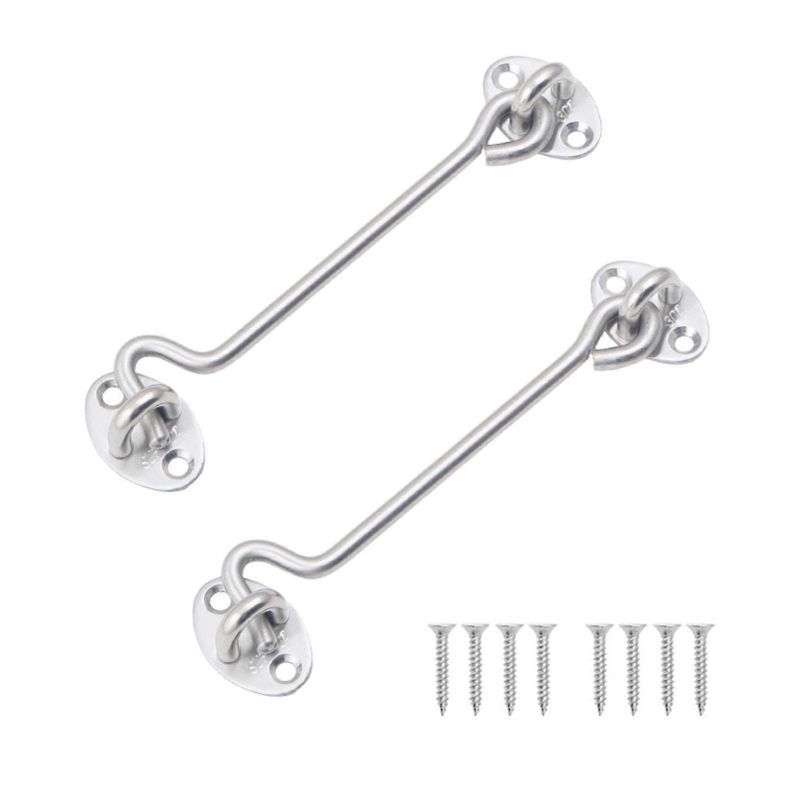 2pcs/set Hook & Eye Latches Stainless Steel Cabin Hook Gate Hook Lock, Barn Door Swivel Window Hook Lock Mounting Screws