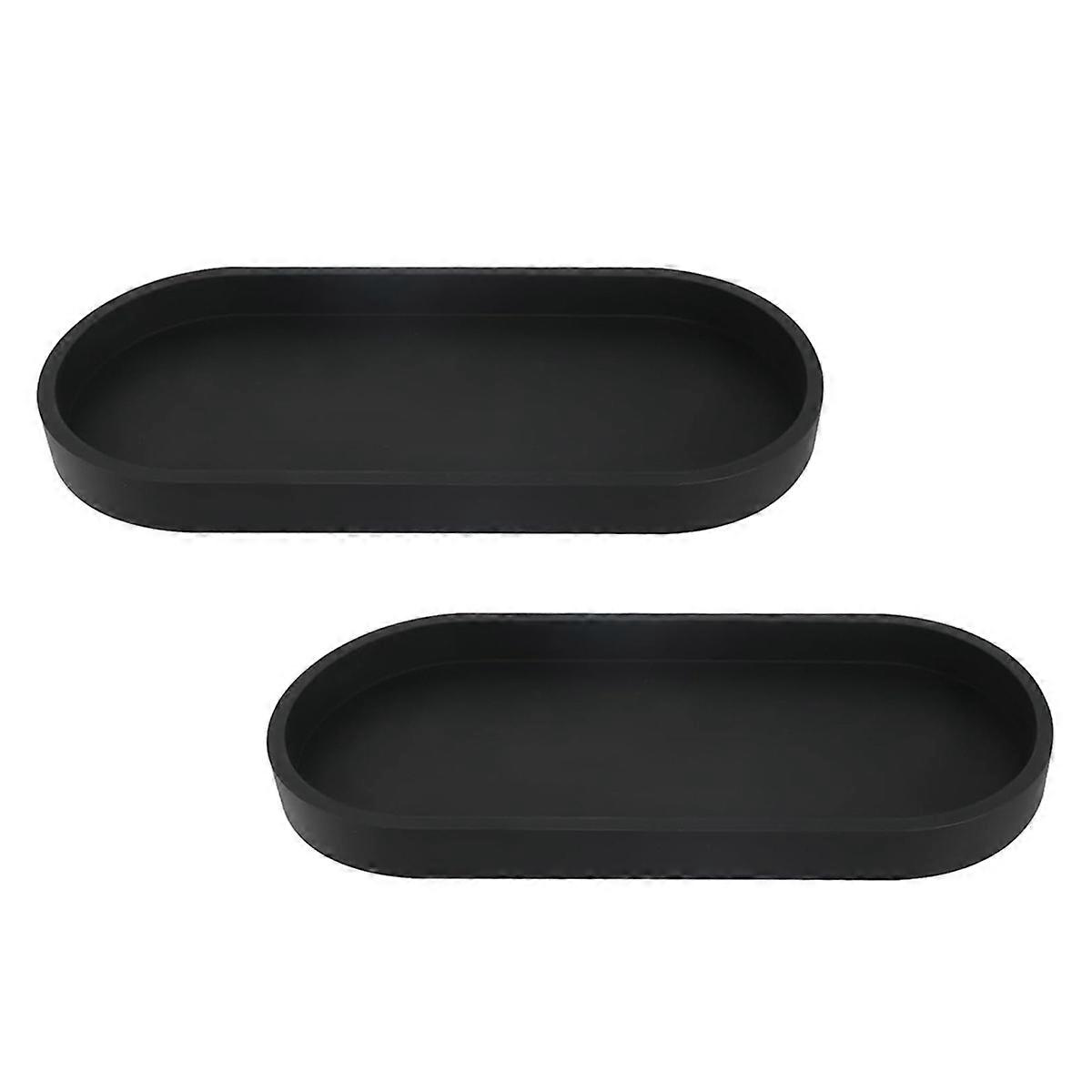 Set of 2 Bathroom Trays, Black Silicone Storage Tray(Oval)