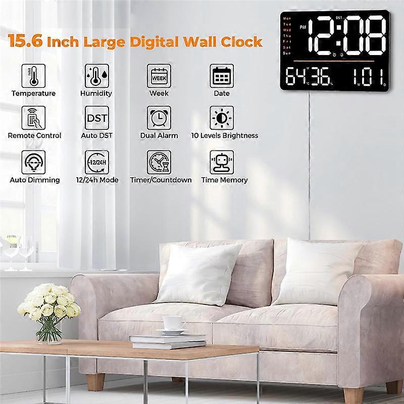 Digital Wall Clock,15.6 in LED Wall Clocks Large Display