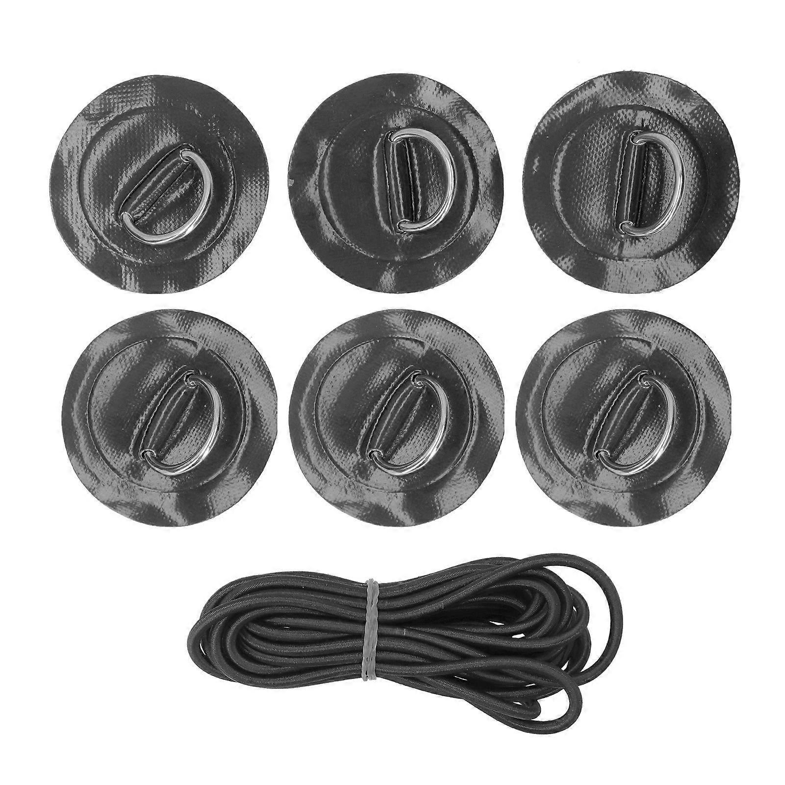 6pcs Inflatable Boat Kayak DRing Pad Patch Marine Fixed Buckle with Elastic Bungee Cord(Black )