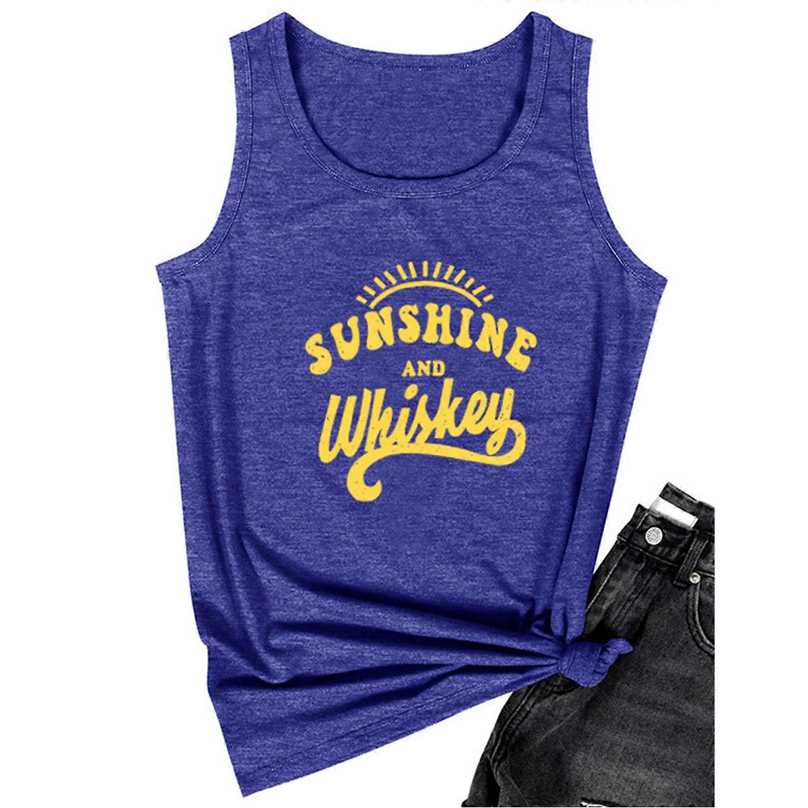 Sunshine & Whiskey Women's Tank Top – Casual Sleeveless Letter Print Summer T-Shirt - View #6