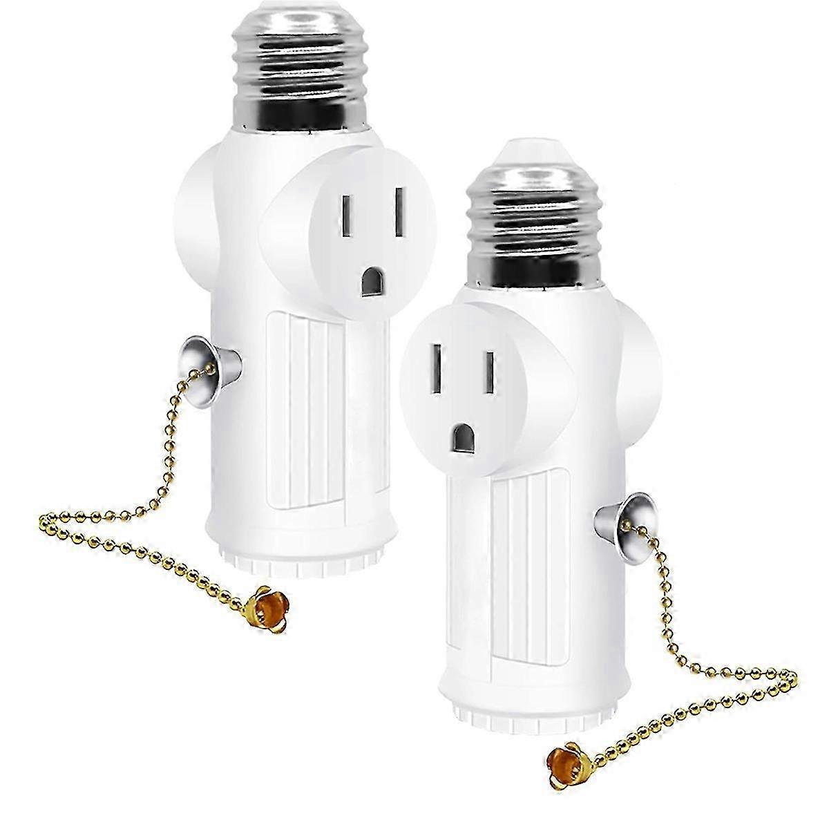 2 Pcs Light Socket to Plug Adapter,E26/E27 Light Bulb Outlet Socket Adapter,Sockets Support 3 Prongs Light Plug US Plug Edition