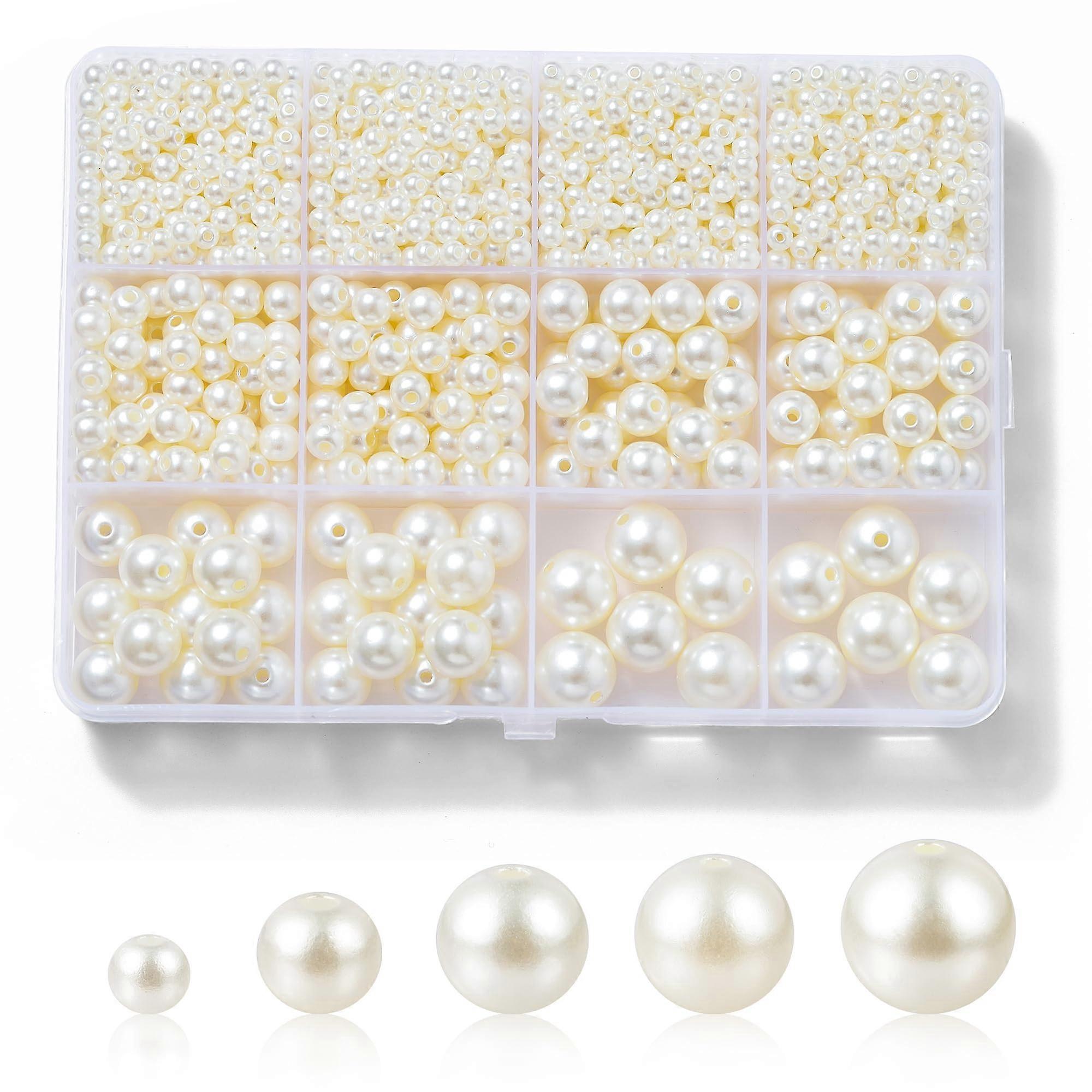 1200 Pcs Round Pearl Beads for Jewelry Making - 5 Sizes, High-Quality Craft Beads for DIY Projects