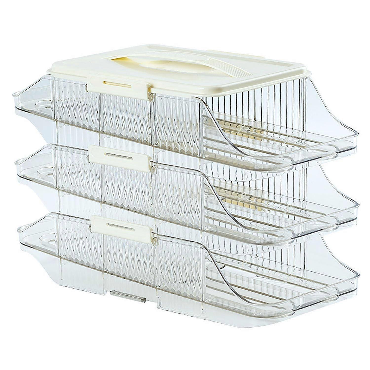 42 Egg Holder for Fridge Auto Rolling Tray Fridge Egg Rack 3 Tier Kichen Storage Cabinet With Detachable Shelf And Lid