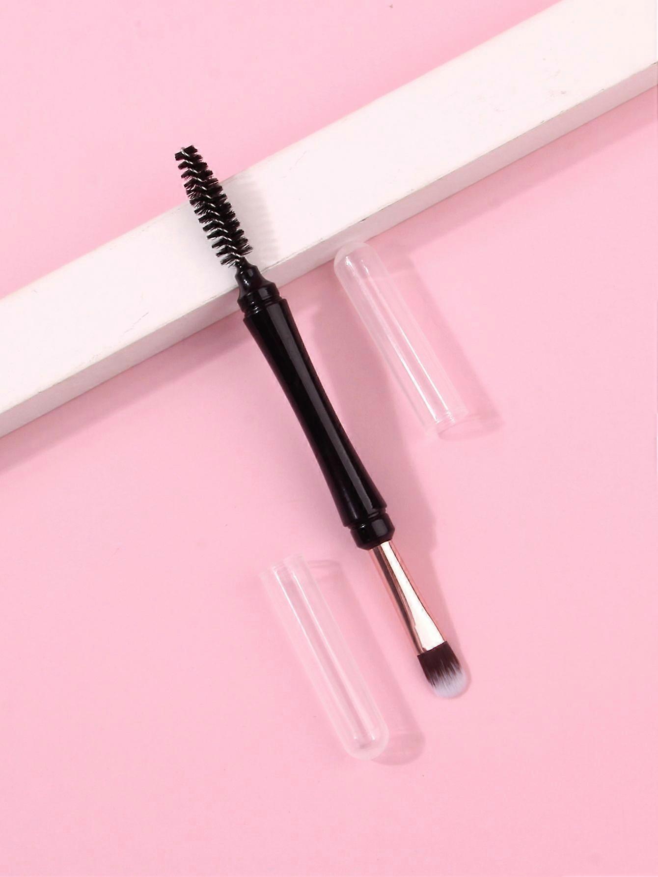 Mini Double-Ended Make-up Borstel, Oogschaduw en Eyeliner Borstel met Stofkap, Microbrush voor Wimpers en Wenkbrauwen, Vernikkeld en Wolvezel Mate
