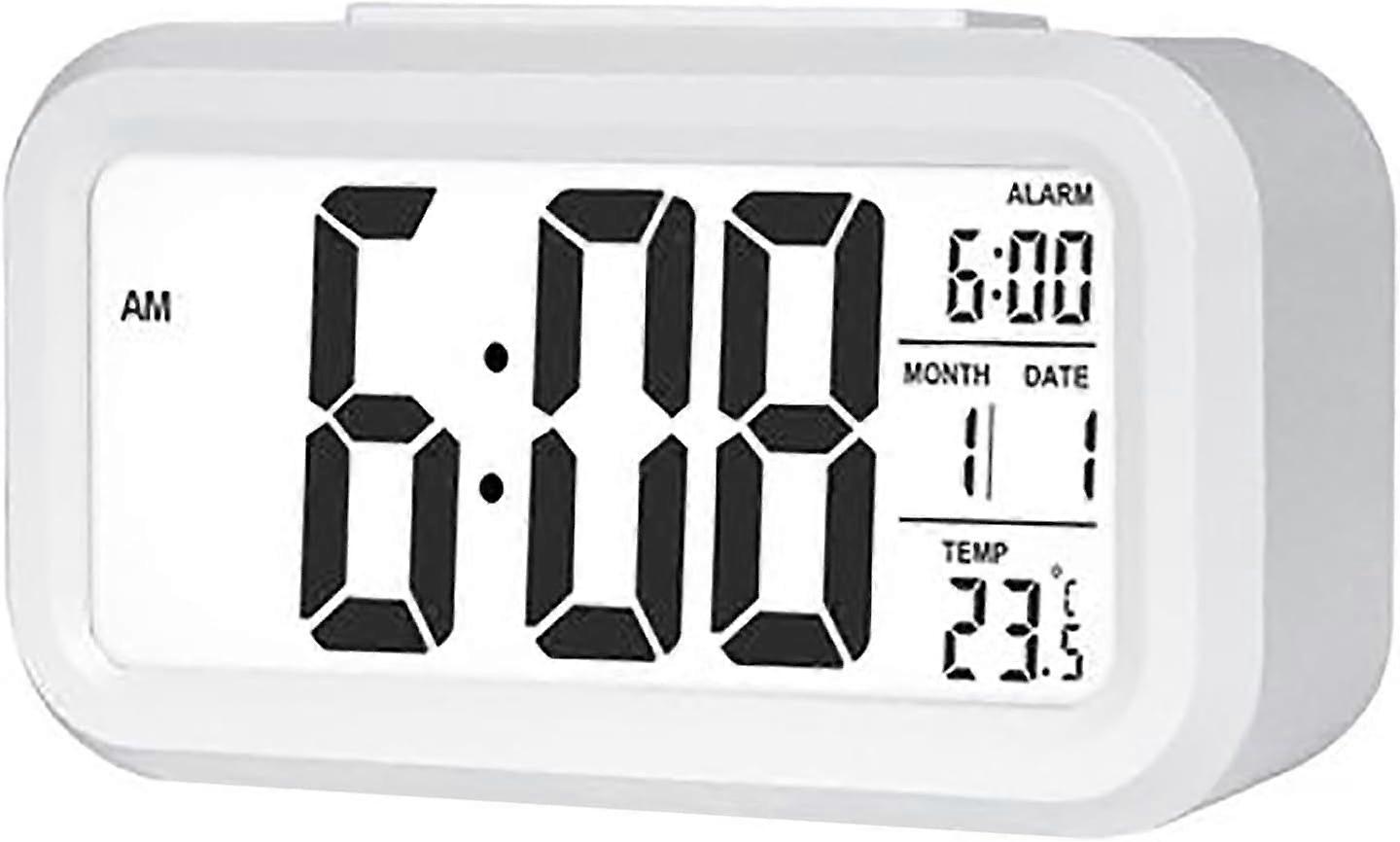 12/24 hour digital alarm clock bedside table clock with backlight LCD display date calendar and temperature display (white
