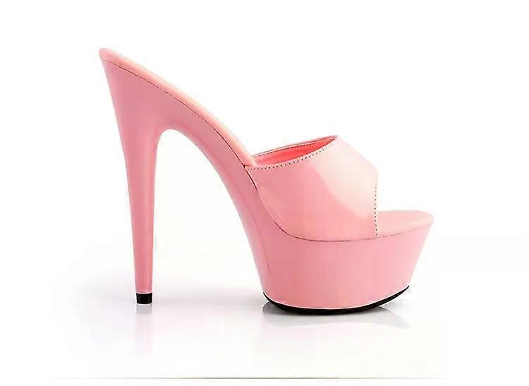 Voesnees Large Size Summer Women's Slippers Outdoor Transparent Women's Sandals 15 cm Thin Heel High-heeled Platform Shoes