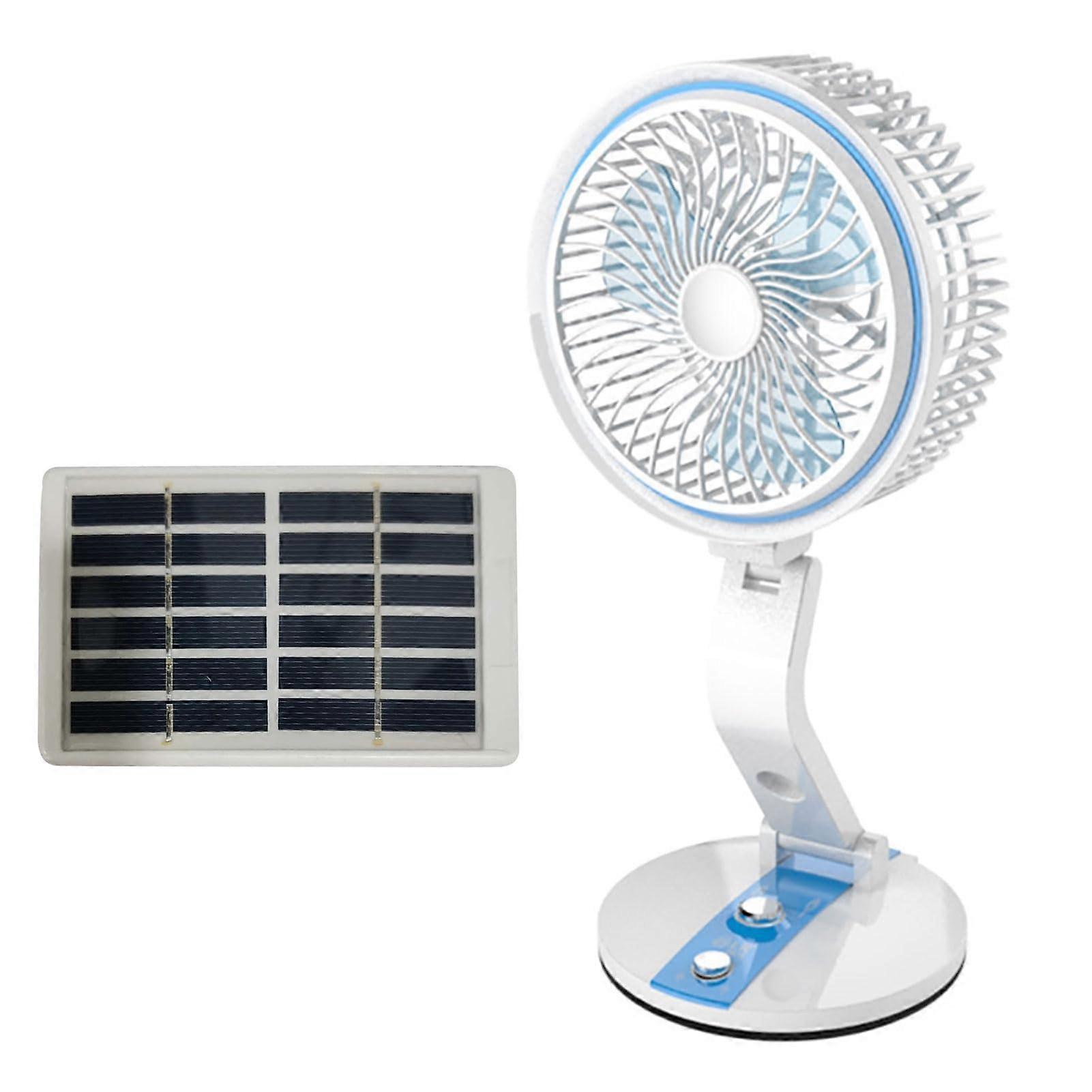 1600mAh Solar Table Fan with LED Light Low Noise 360° Rotation Rechargeable Table Fan Air Cooler Fan for Picnic Office Blue