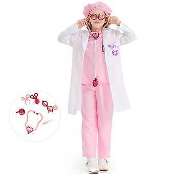 Doctor Kit Doctor Coat Stethoskop Doctor So tun als ob Spiel Kostümzubehör Halloween Kostüm Set für Kinder Junge Mädchen Weiß XS