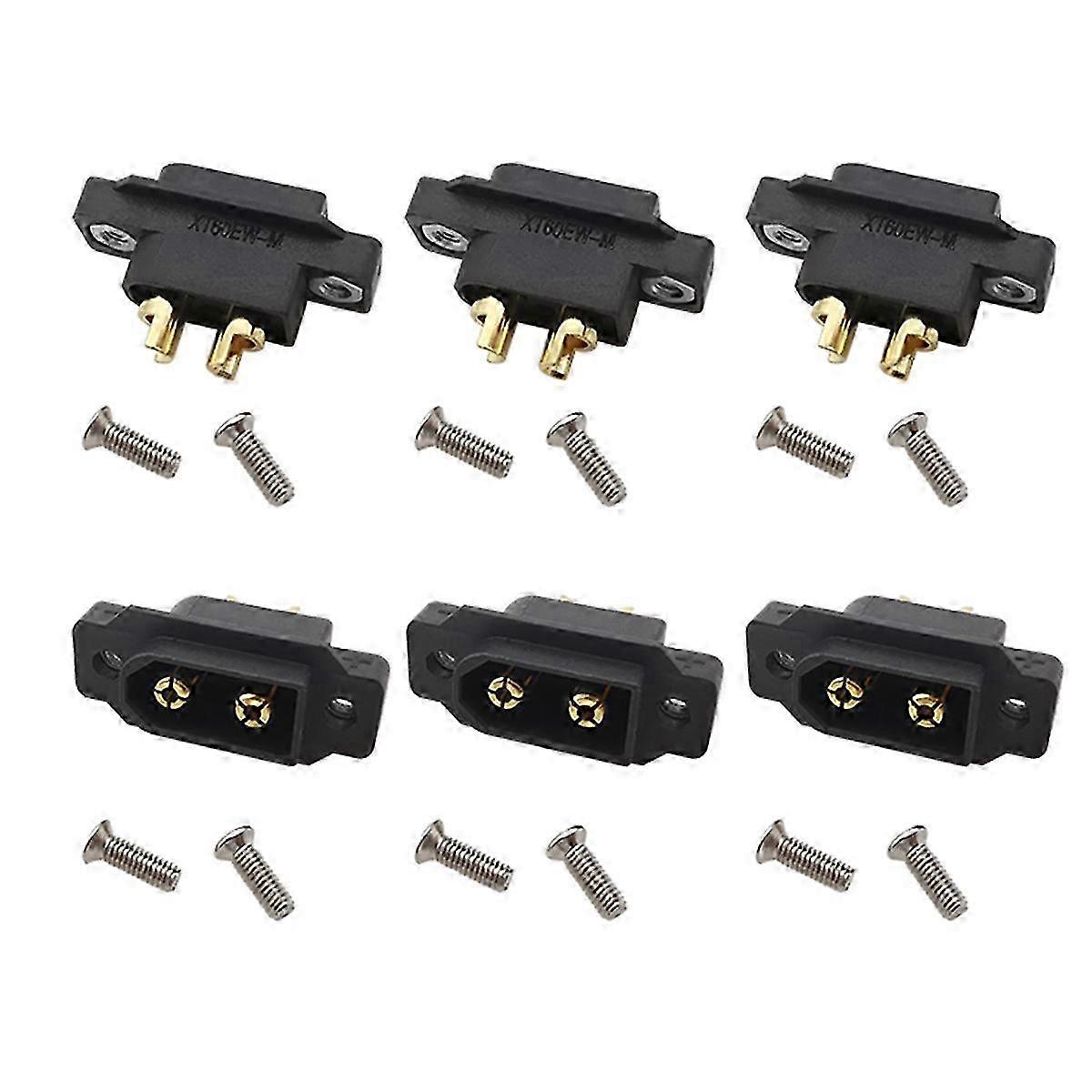 6Pcs Black XT60EW-M XT60 Male Plug Connector Screw Fixed Plate Panel Mount XT60EW Connector for RC L NN