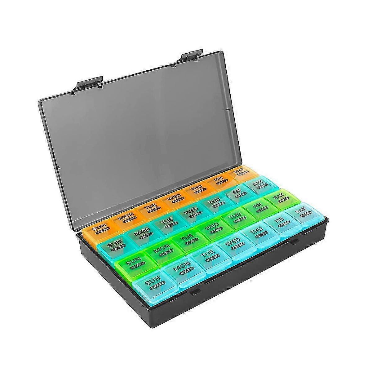 Daily Single Dose Pill Dispenser Box with 28 Sections and Hinged Lids Organizer Case for 4 Weeks