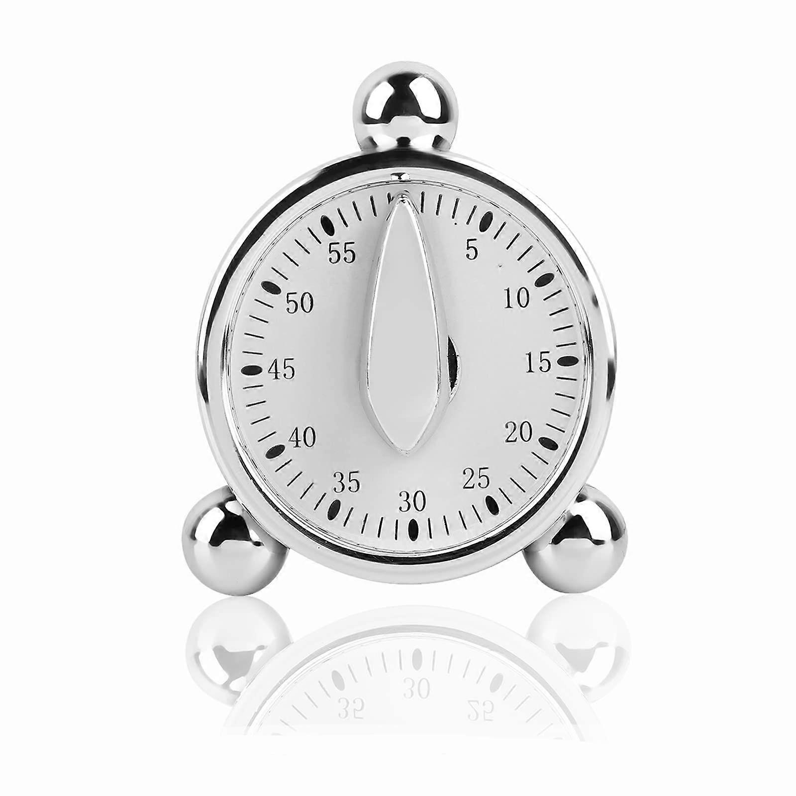Kitchen Timer - Stainless Steel Egg Shape Mechanical Cooking Timer Manual Countdown Reminder Baking Timing Tool with Rotating Alarm Sound
