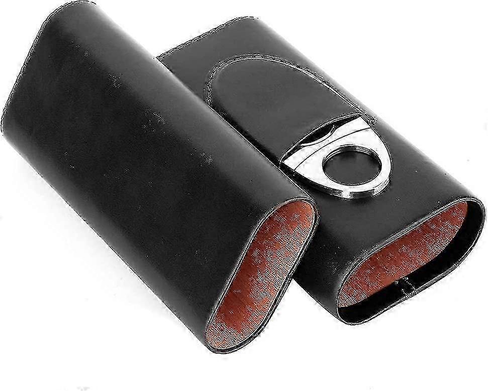 Leather Cigarette Case With Cutter For 3 Tubes Cigarettes