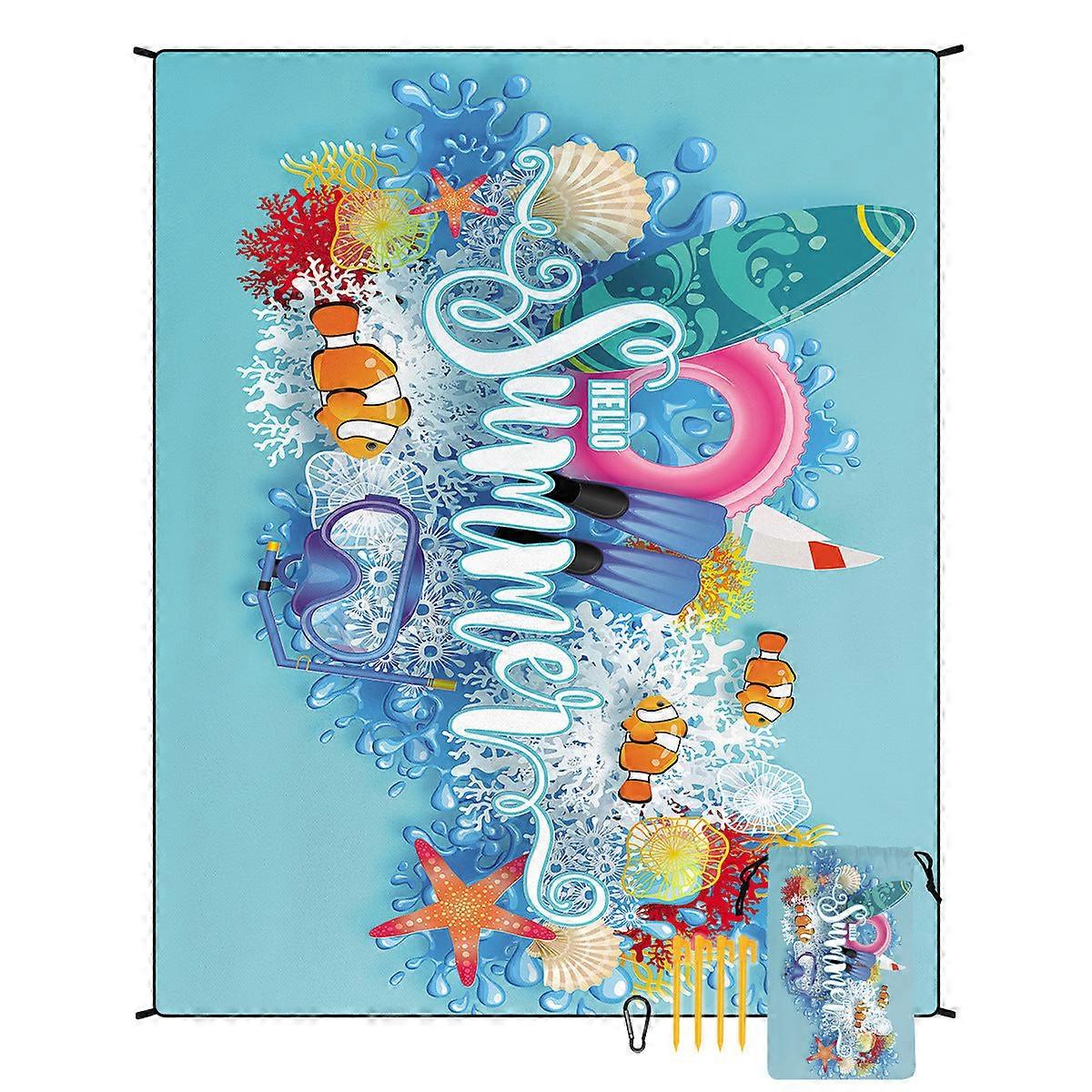 ملونة مرحبا الصيف طباعة سريع جاف الشاطئ حصيرة الرمل برهان للماء في الهواء الطلق نزهة بطانية نزهة السجاد