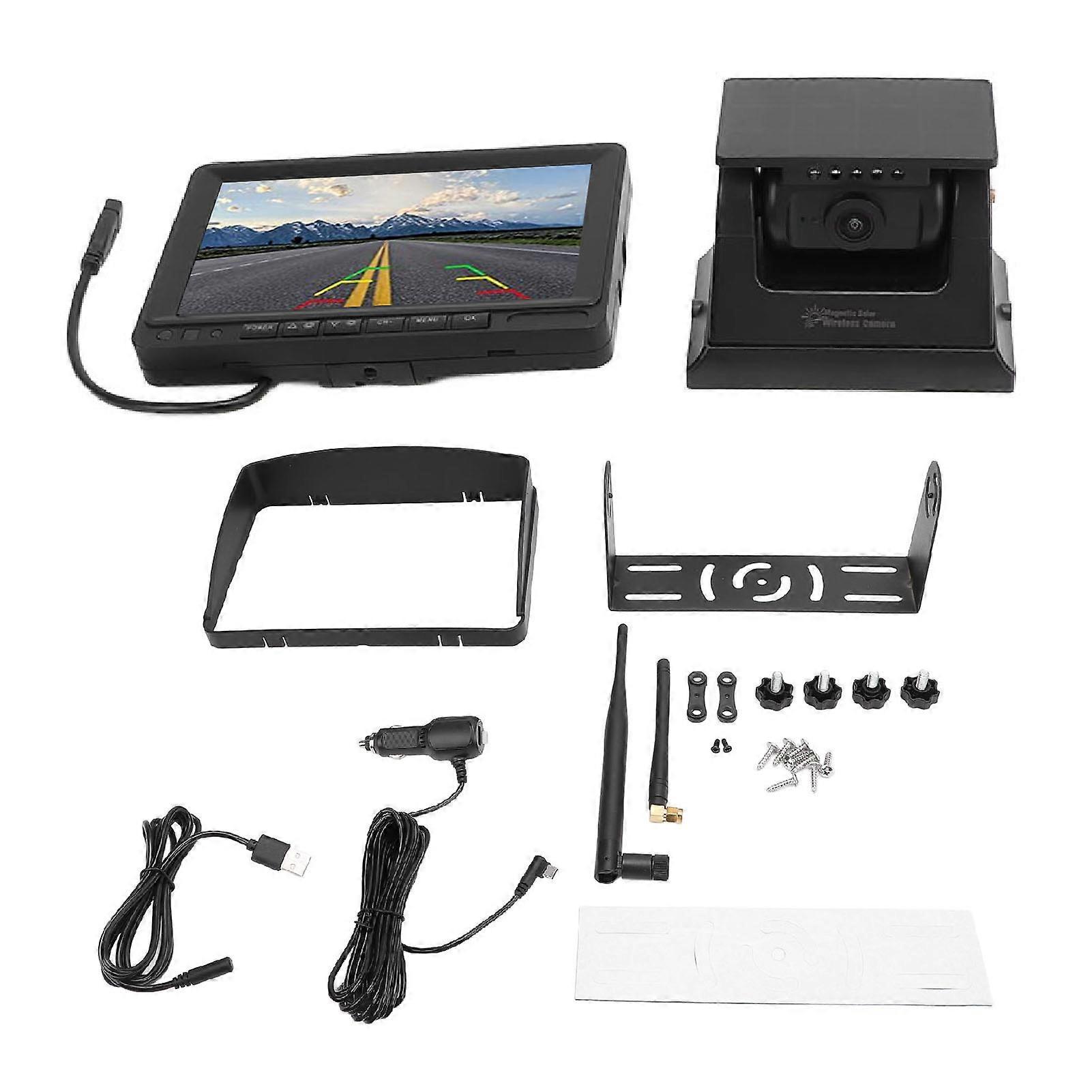 Solar Magnetic Wireless Backup 7in Display IP67 Water Resistant Night Vision Stable Signal Rear View Reverse Camera for Truck RV Trailer Car