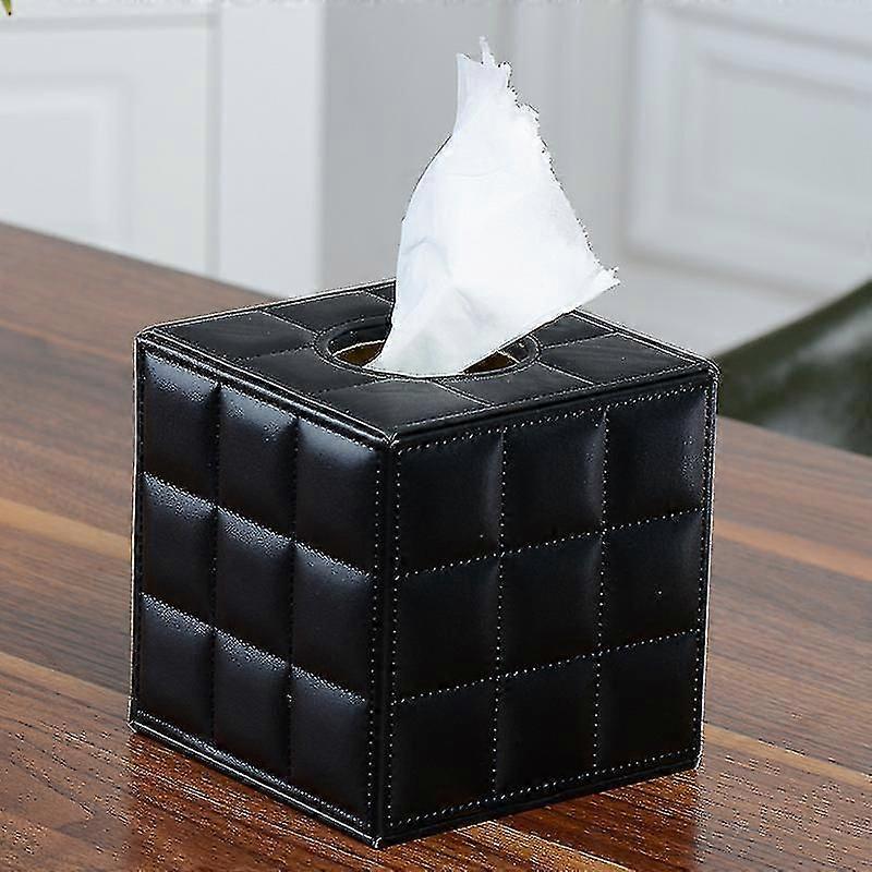 Leather Tissue Box, Square Paper Tissue Dispenser, Black