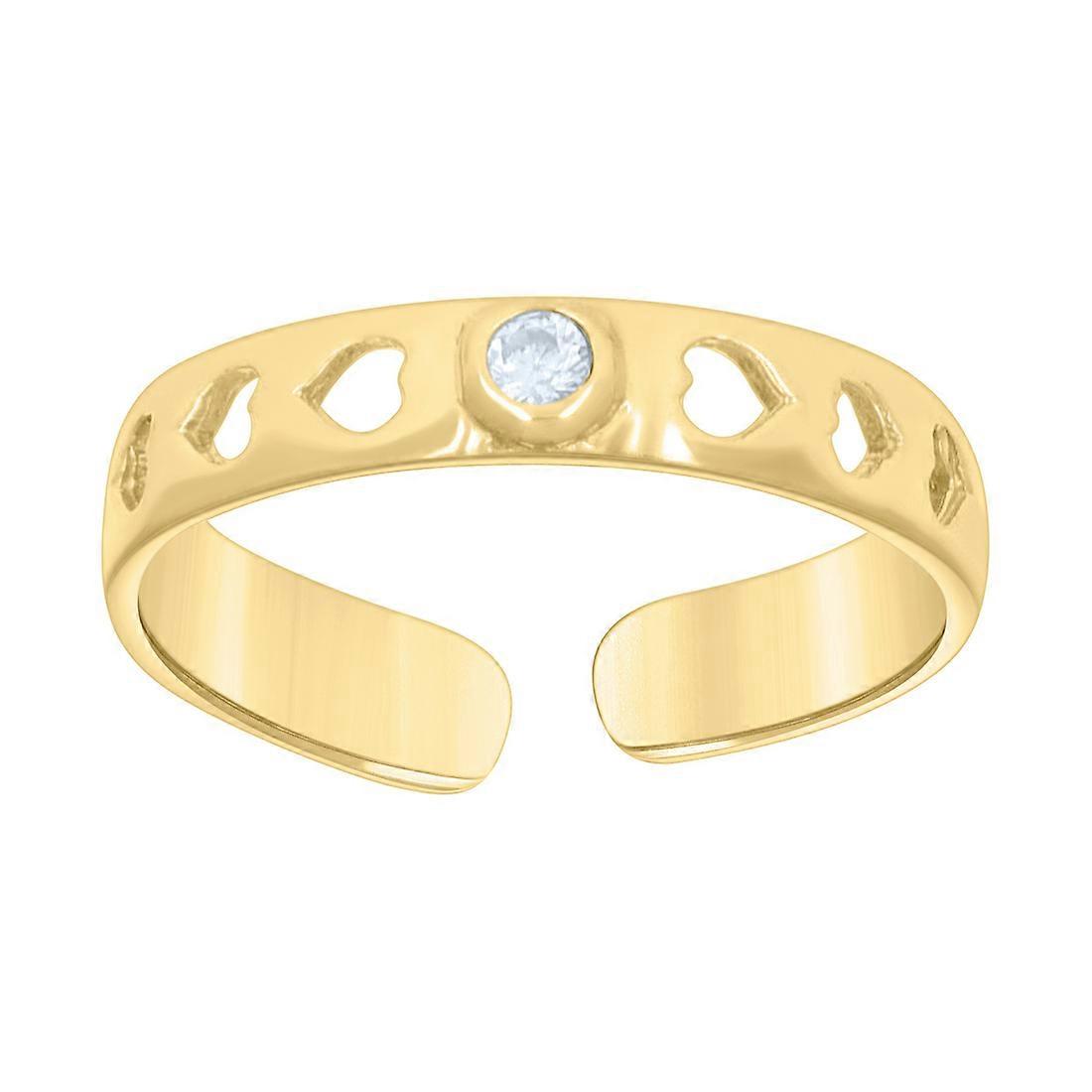 10Kイエローゴールドレディースキュービックジルコニアカットアウトラブハーツトゥリング2.7x2.7mmワイドトゥリング女性用