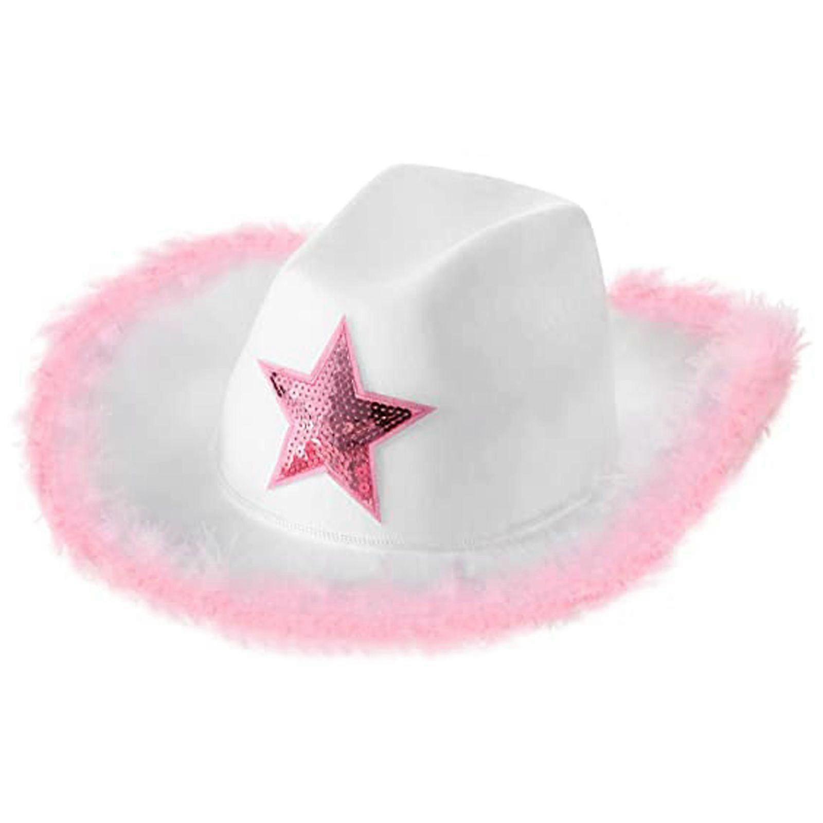 Cappello da cowboy stella piuma rosa cappello da prestazione cowboy cosplay puntelli per feste da cowboy