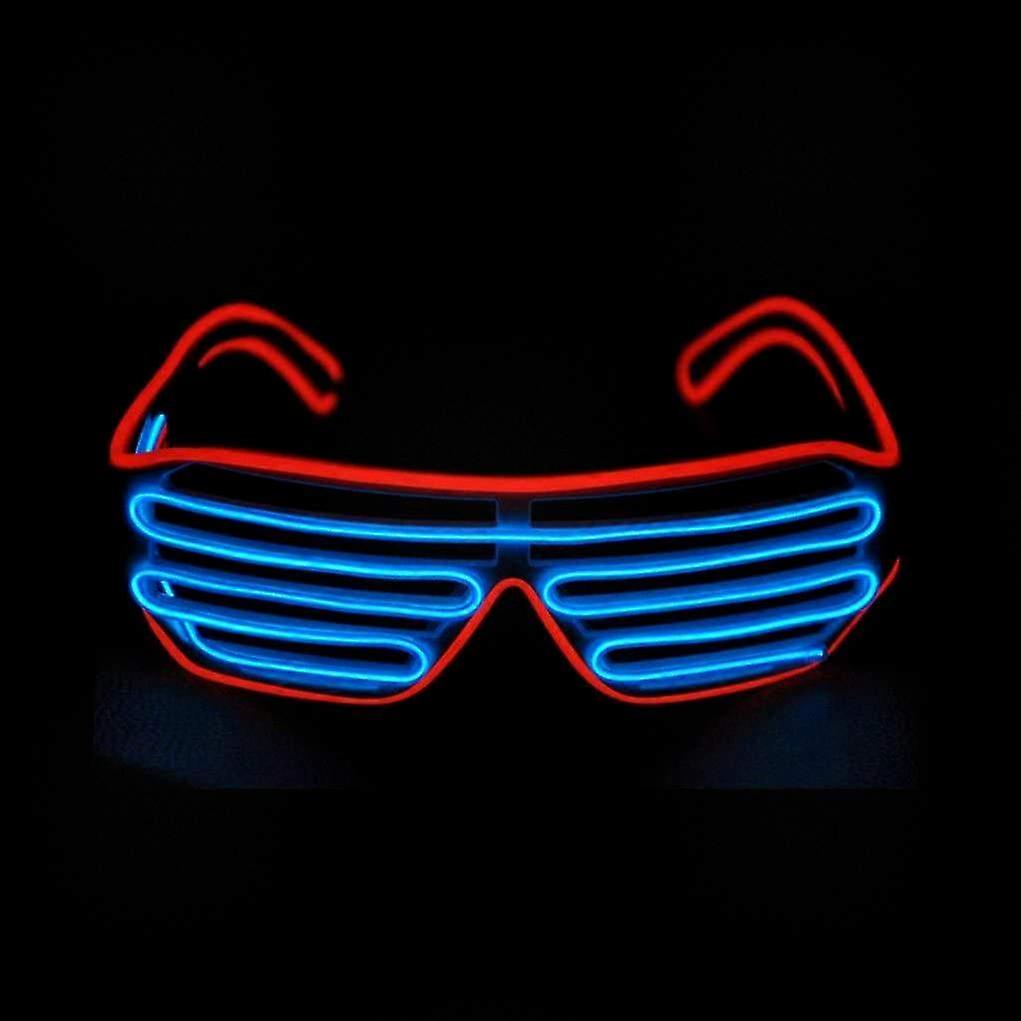 Glow Shutter Neon Rave Glasses with El Wire Flashing LED for Parties, DJ Costumes, 80s and EDM Events, Suitable for a Brand (Red - Blue)