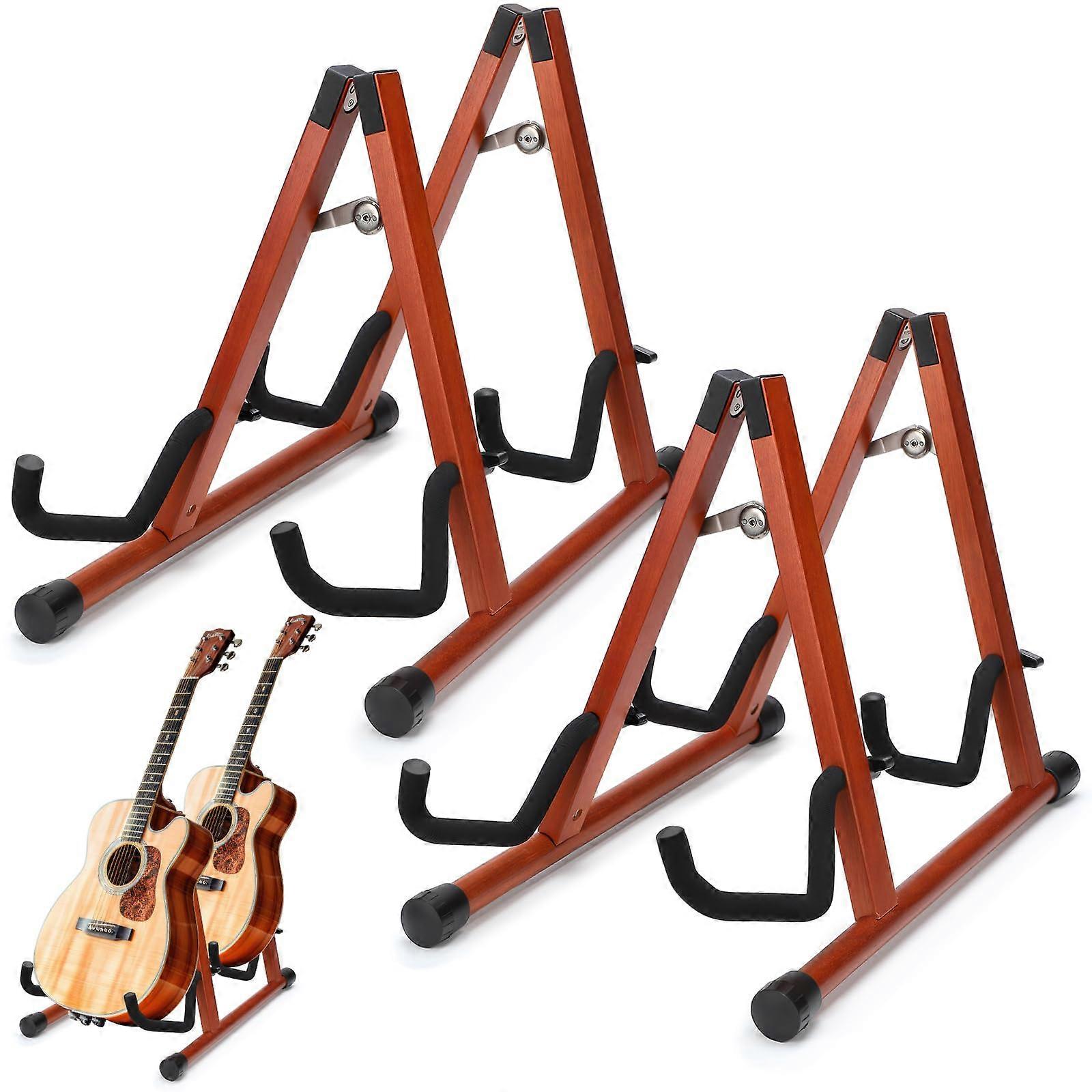 Wood Guitar Stand 2 Pack Double A-Frame Folding Electric Guitar Holder with Non-Slip Rubber Foam Arms for Bass Ukulele Banjo