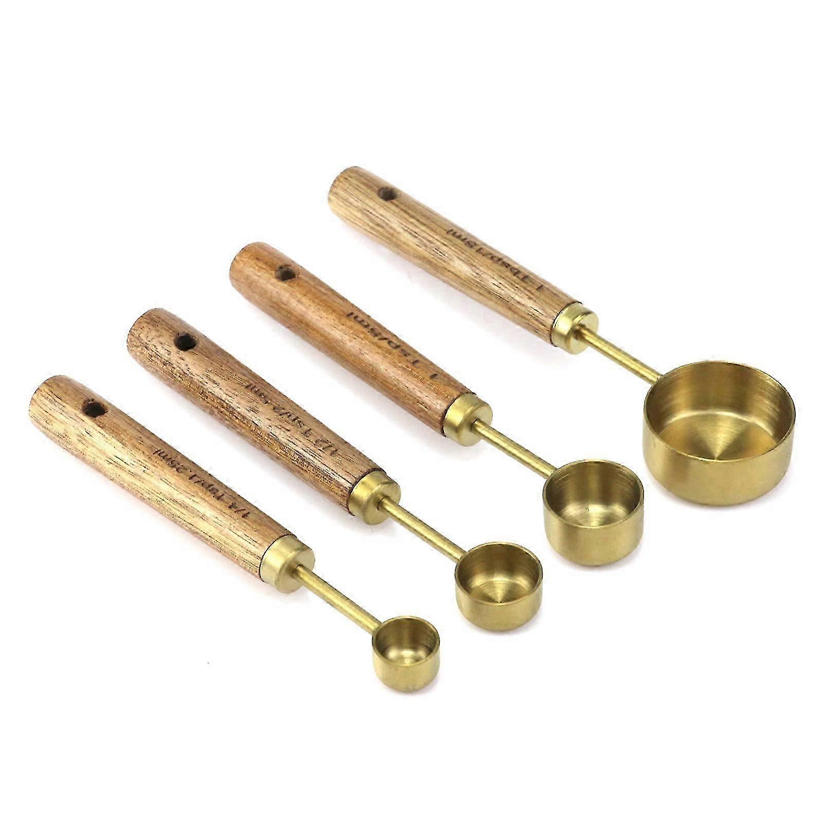 Gold Measuring Set 4-Piece - Wood Handle Cups & Spoons