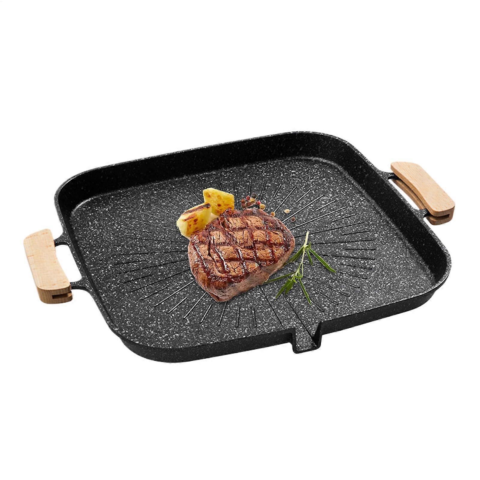 Grill Pan - Portable Cookware, Square Griddle Plate with Built-In Oil Drain, Ideal for Outdoor Cooking and Camping Meals