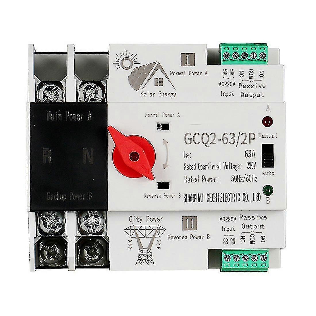Automatic Transfer Switch for Solar PV System 63A AC220V DIN Rail 2P