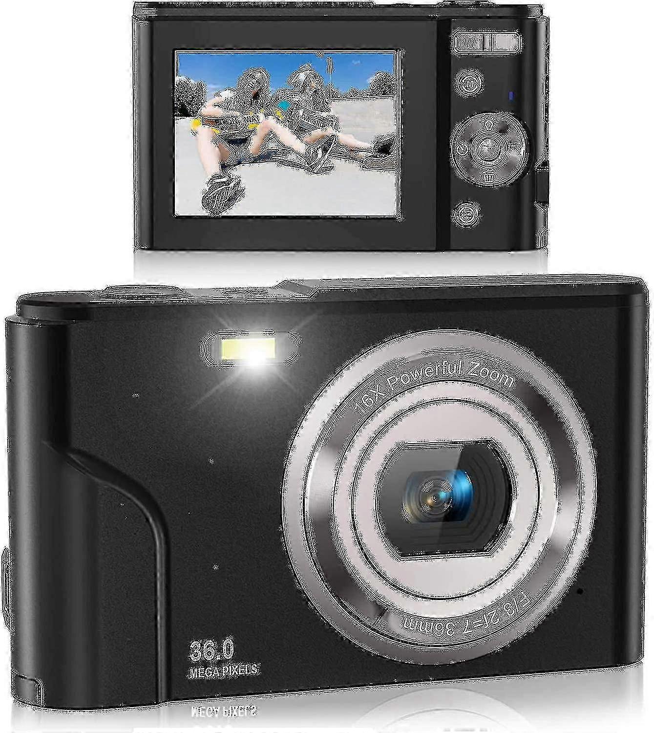 Digital Camera, Fhd 1080p 36.0 Mega Pixels Vlogging Camera With 16x Digital Zoom, Lcd Screen, Compac