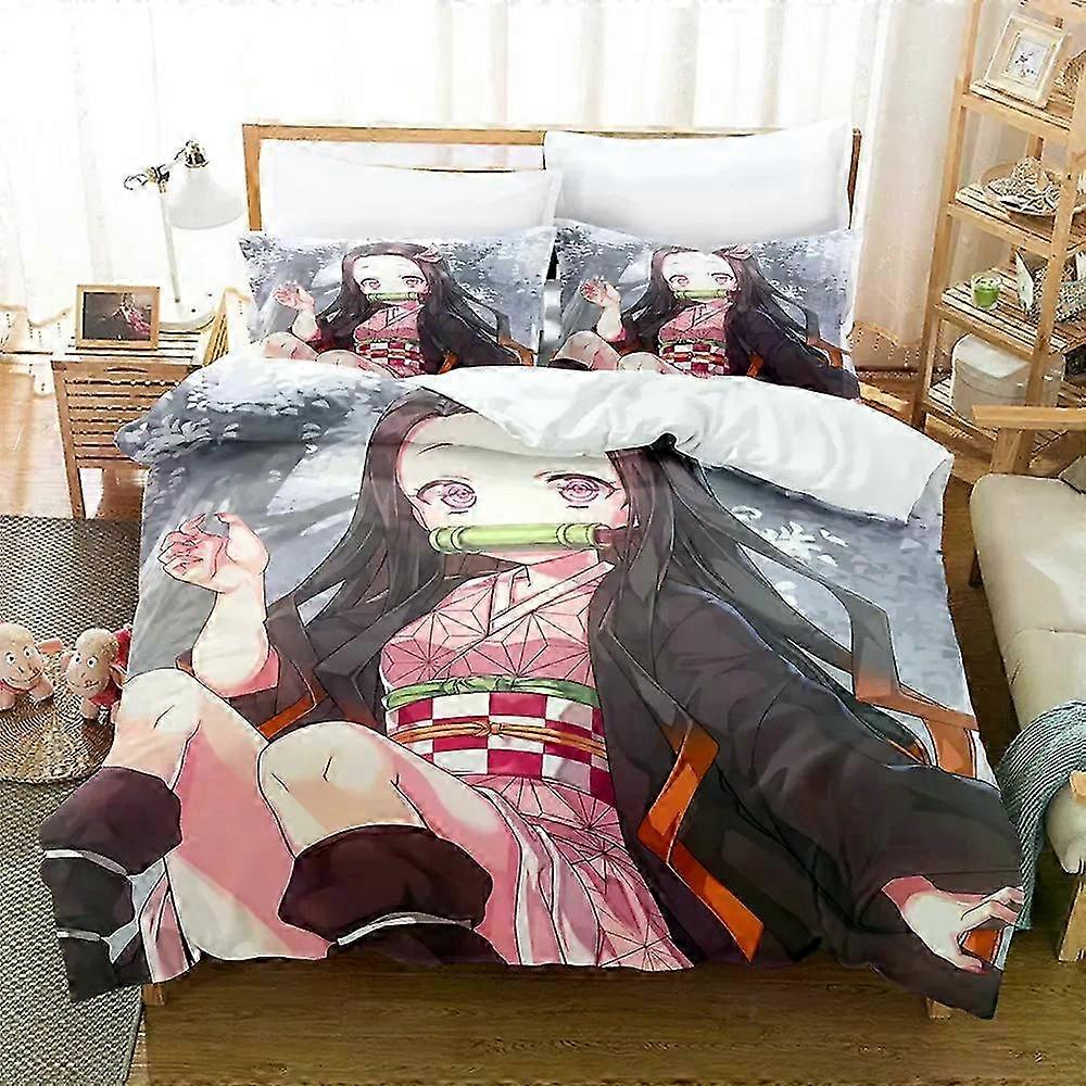 Anime-Inspired Bedding Set for Teens Featuring Demon Slayer Theme, Suitable for Various Bed Sizes: Twin, Full, Queen, and King, Includes Duv