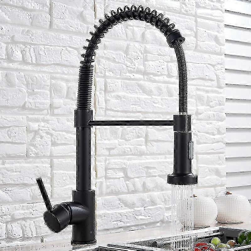 Matte Black Pull Down Kitchen Faucet with Dual Spray Modes & Brass Spring