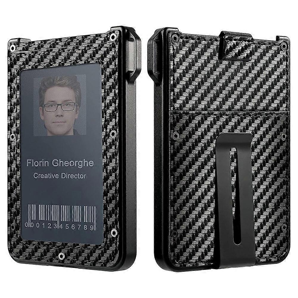 KB008 Multifunction Metal Card Holder Carbon Fiber Texture Minimalist Wallet Pop Up RFID Blocking