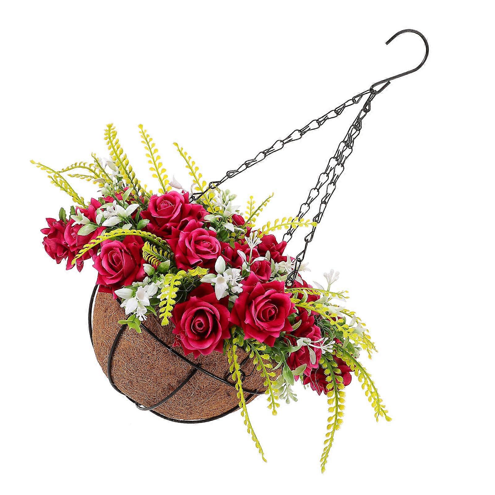 Simulation Flowers in Hanging Basket Spring Decor Rosy 30.00X30.00X20.00CM Plastic 1Pcs