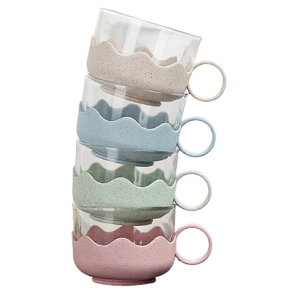 Ribbed Drinking Glass Cups Kitchenware 10X8CM 4Pcs