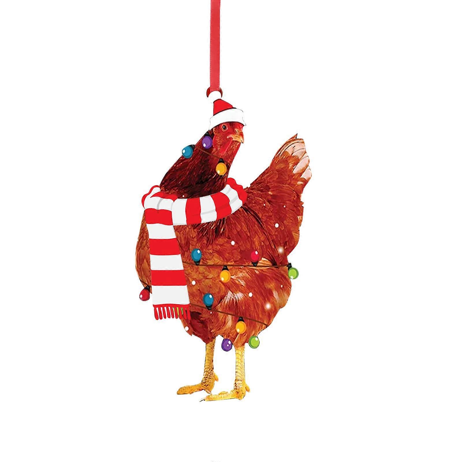 Christmas Tree Pendant Plastic Bird Ornament With Clip, Chicken With Scarf, Peacock With Feather, Tree Decoration