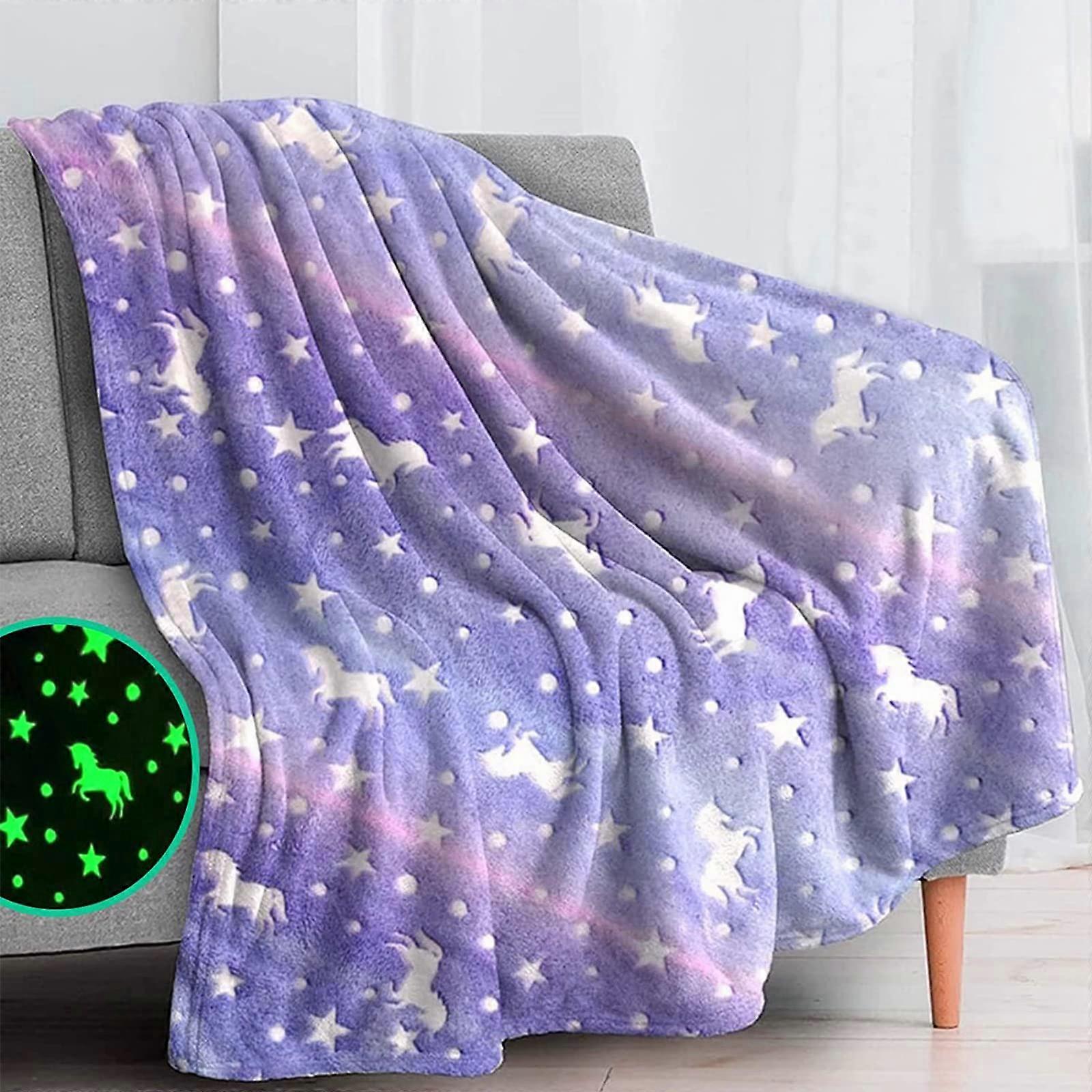 Unicorn Blanket, Glow in the Dark, Super Soft Flannel Fleece (Purple, 150x200cm)