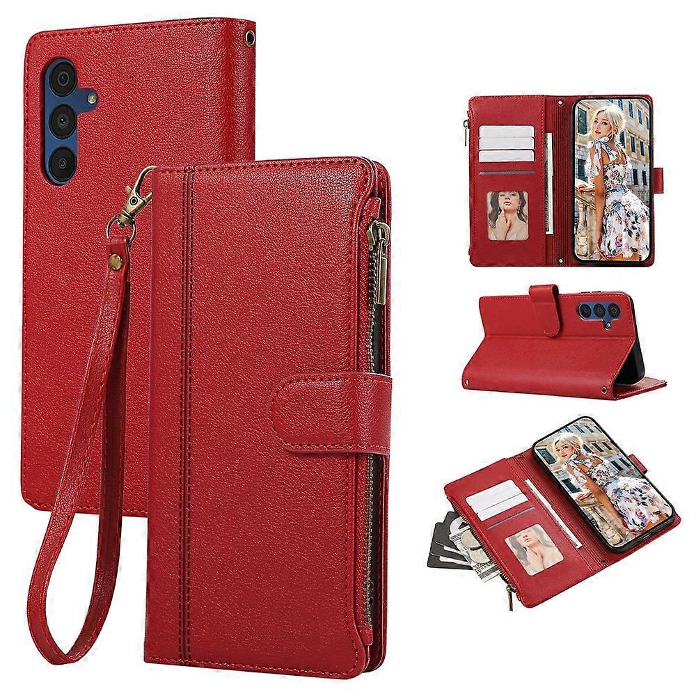Compatible For Samsung Galaxy A25 5G (Global) (161mm) Case Multi Card Slots Zipper Leather Phone Cover with Wrist Strap