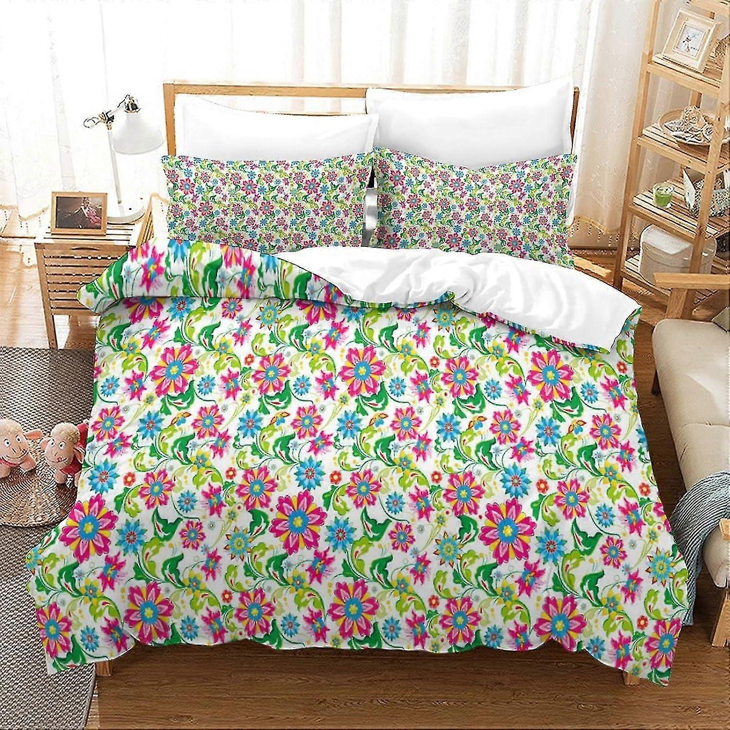Conjunto de capa de edredom floral para crianças e adultos Conjunto de cama de tamanho duplo com fronhas Capa de colcha de microfibra leve e macia