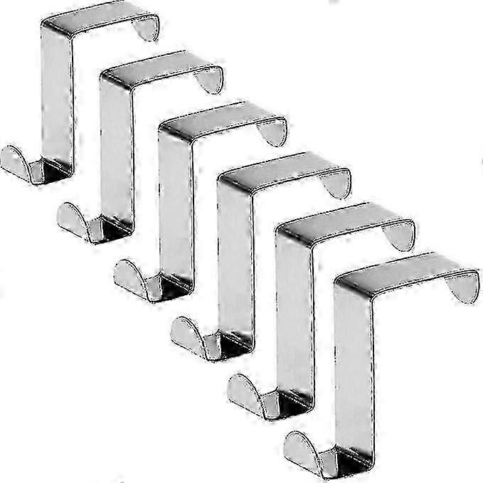 6 Stainless Steel Door Hooks, Reversible for Standard Doors and Cupboards, Holds Up to 5 kg