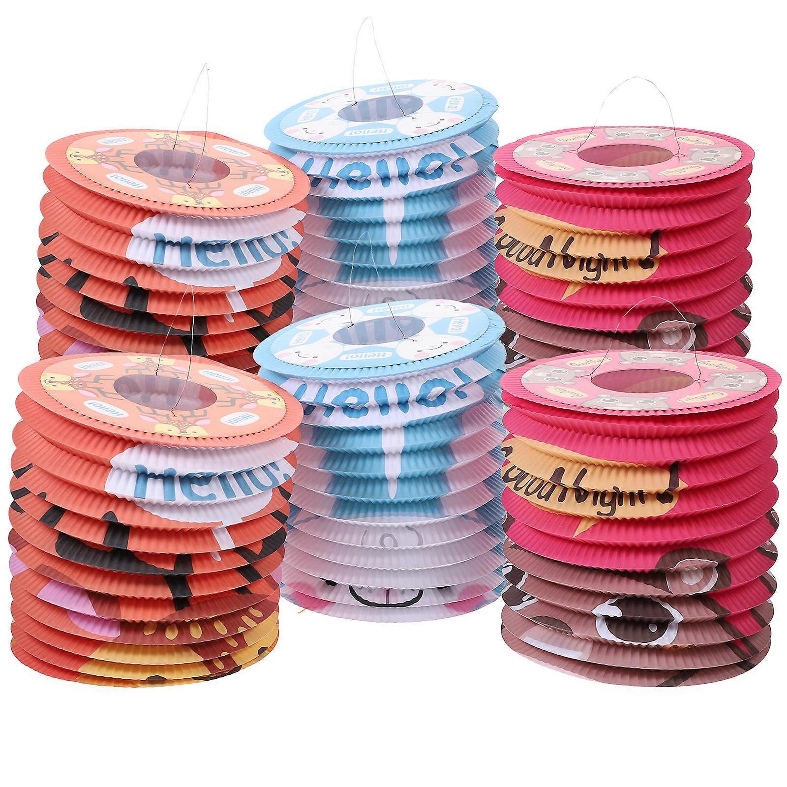 New Year Paper Lanterns Style Lanterns Column Design Colored Paper Celebration Decorations Assorted Color 16*16*25cm Lighting 6Pcs