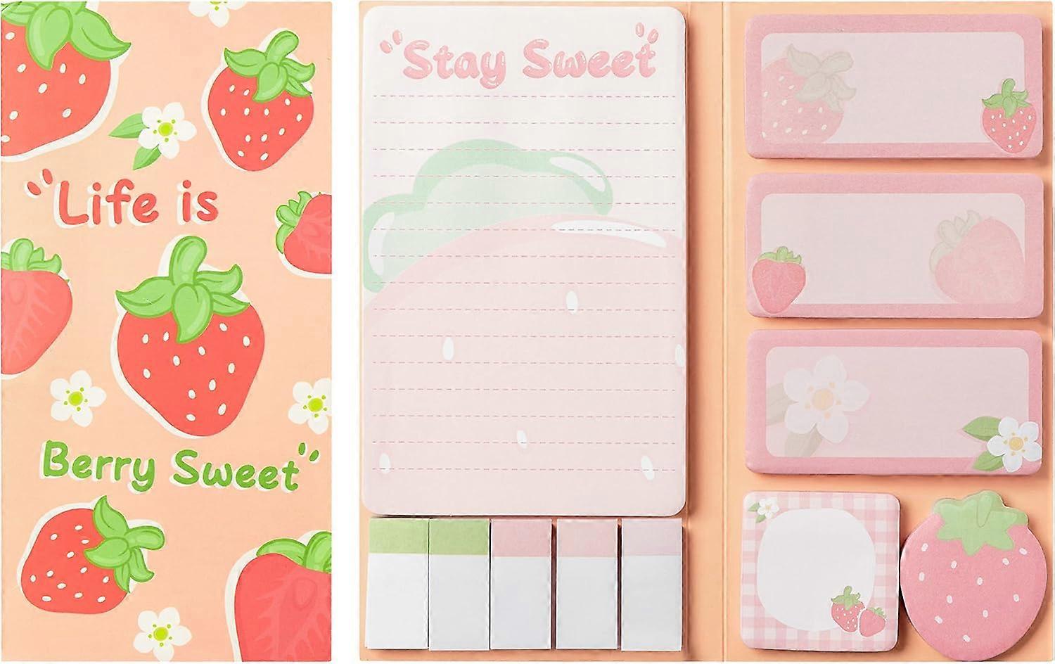 Notes Set, 550 Sheets, Cute Cactus Shaped Self Stick Notes Pads Plant Divider Tabs Bundle Writing Memo Strawberry