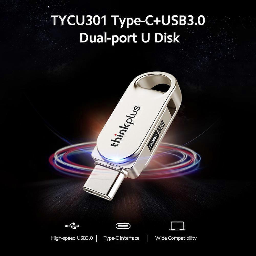 Lenovo thinkplus TYCU301 128GB USB3.0 Dual-port U Disk High-speed Metal USB Flash Drive Type-C Smart Phone PC Laptop