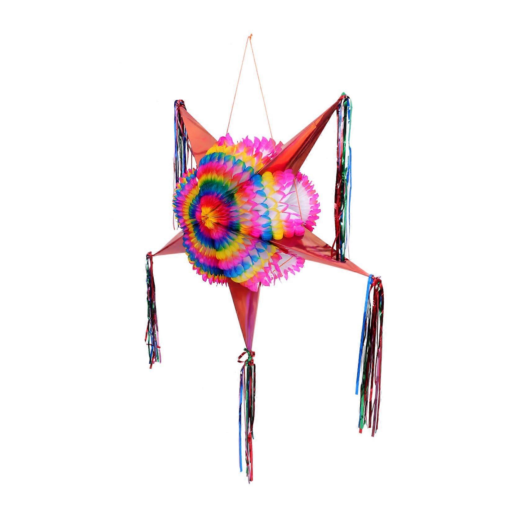 Foldable Piñata in the Shape of a Colorful Star Decoration for Children's Birthday Parties, Party Game and Festive Occasions, Made of Paper, Reusable