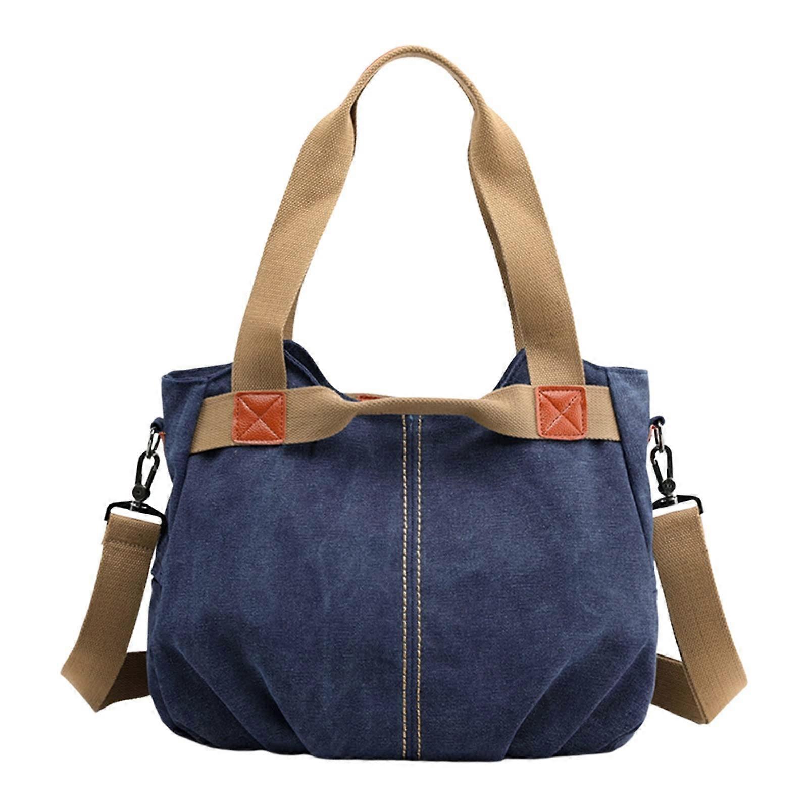 Retro Fashion One Shoulder Crossbody Women's Bag Large Capacity Simple Canvas Bag Blue