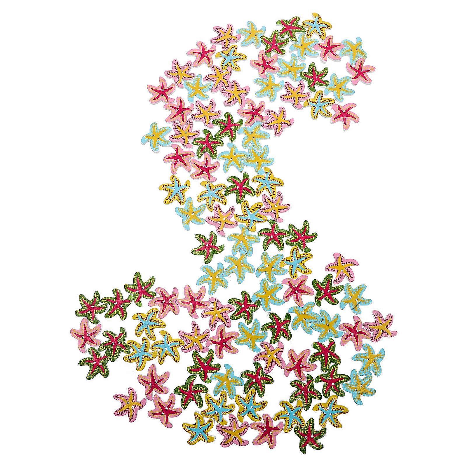 Assorted Color Synthetic Clothing Replacement Buttons with Sea Star Design for Decoration Use 100 Pieces