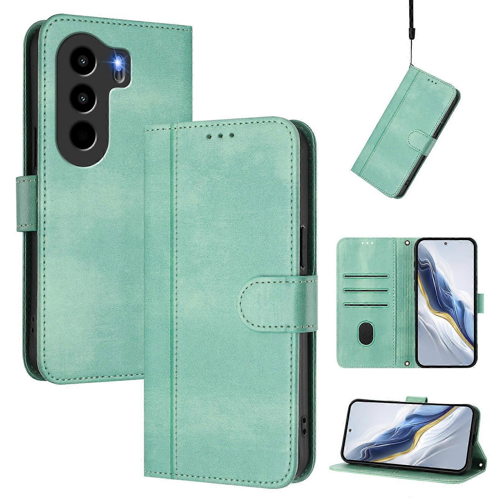 Line Splicing Buckle Retro Leather Phone Case