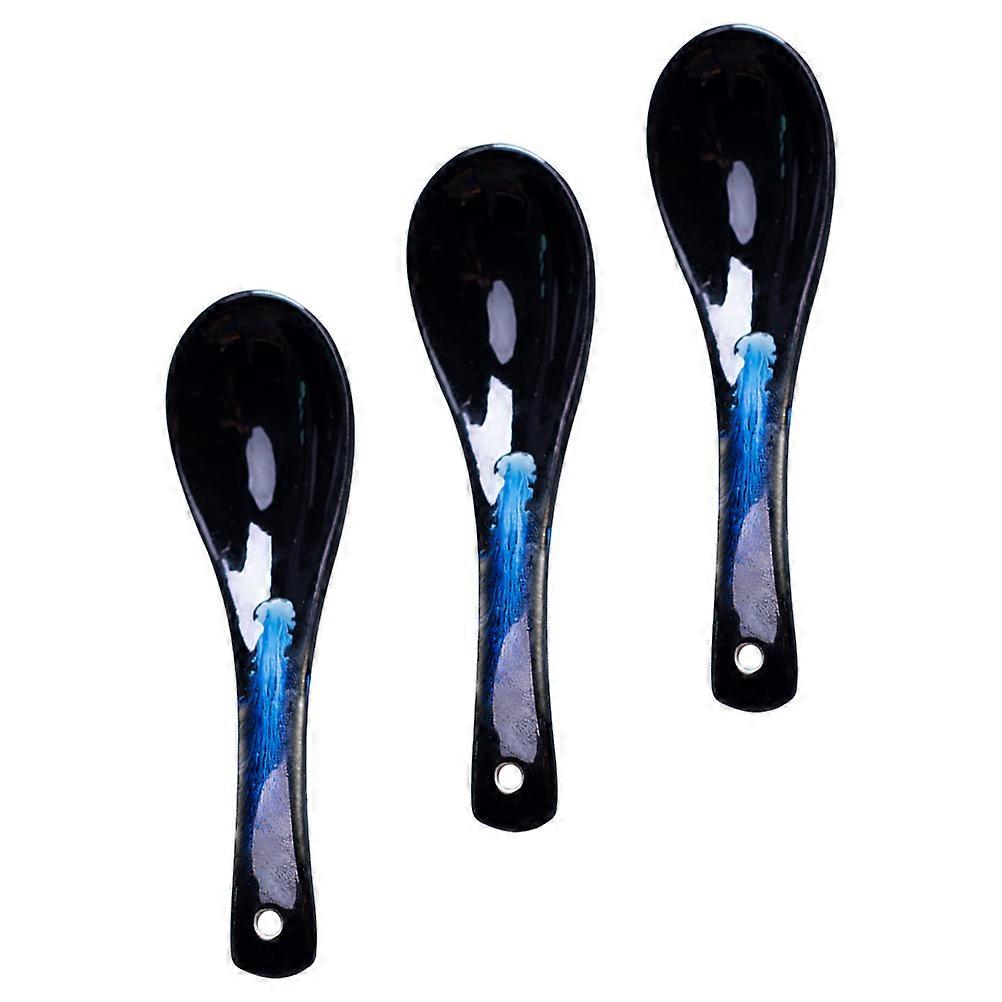 Home Soup Spoons 3Pcs Porcelain Spoons Serving Soup Households Simple and Practical