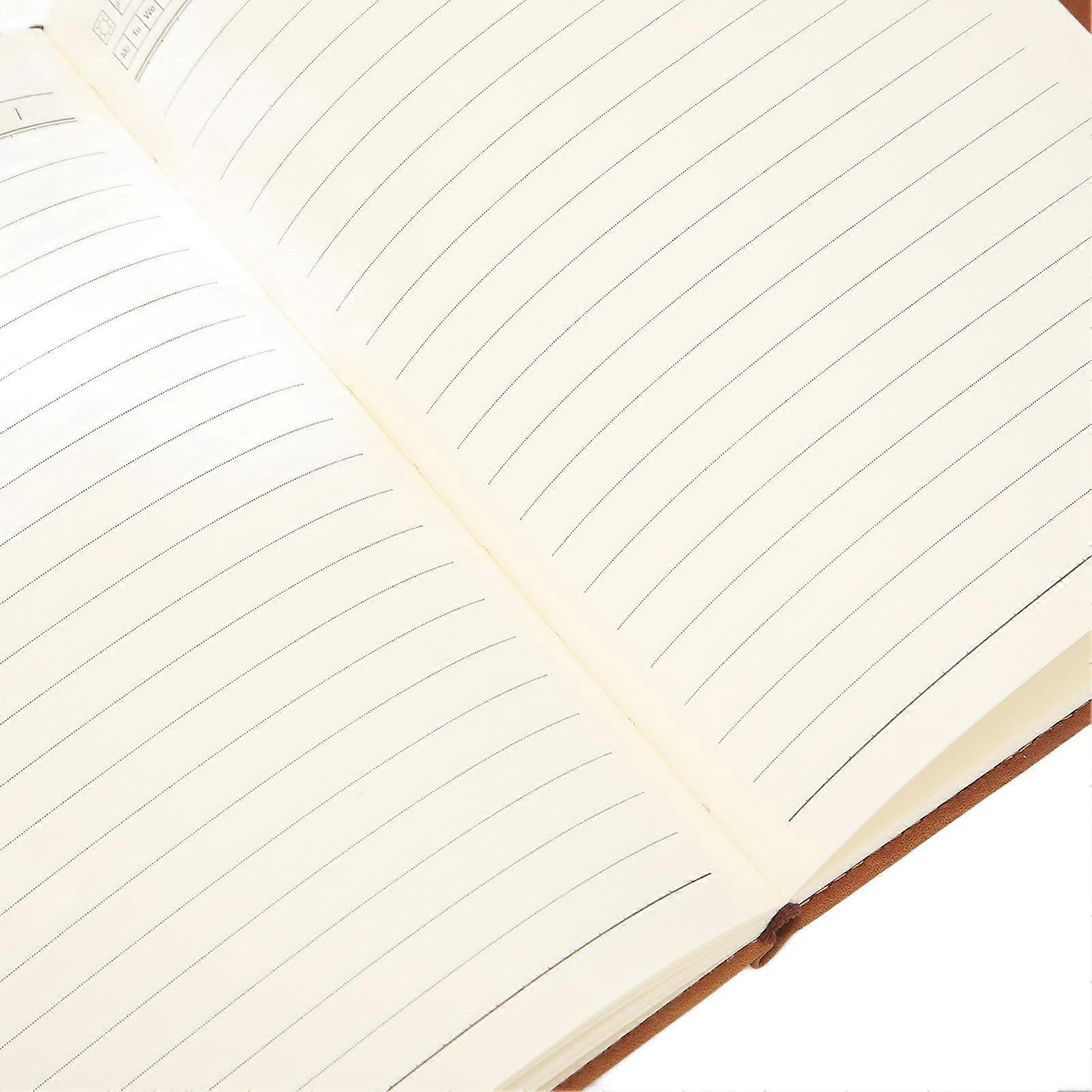 A5 Notebook PU Leather Cover Ribbon Bookmark Ink Proof Thick Paper Ruled Paper Notebook with Pen for Office Travel Brown Notebook with Box