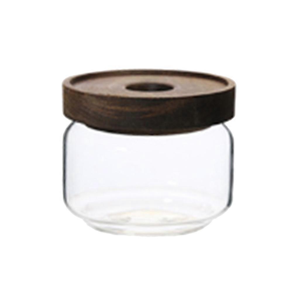 Transparent Glass Candy Jar with Wooden Lid for Storage Use Portable Food Container 350ML (9x7.5cm)