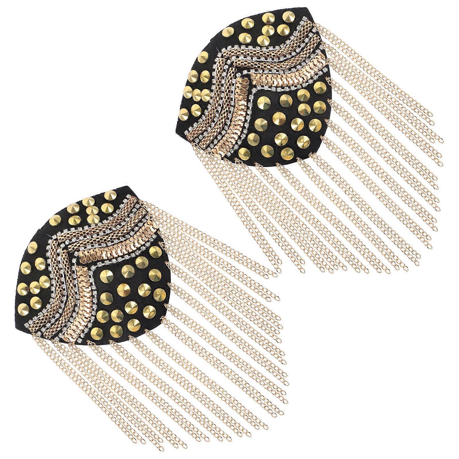 Tassel Rivet Shoulder Board for Decoration Made of Durable Alloy Black Color Fashion and Chic 1 Pair